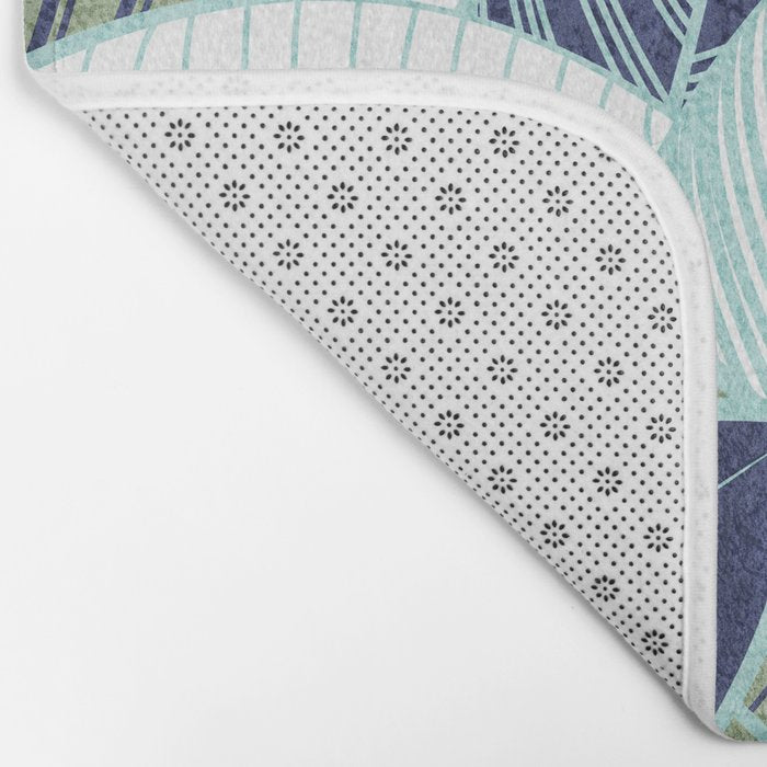 Leaf wall // navy blue pine and sage green leaves mint lines Bath Mat Gallery Image 2