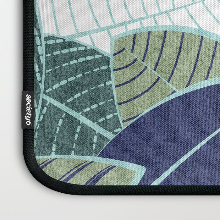 Leaf wall // navy blue pine and sage green leaves mint lines Laptop Sleeve Gallery Image 3