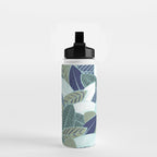 Leaf wall // navy blue pine and sage green leaves mint lines Water Bottle Gallery Image 2