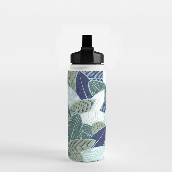 Leaf wall // navy blue pine and sage green leaves mint lines Water Bottle Gallery Image 2