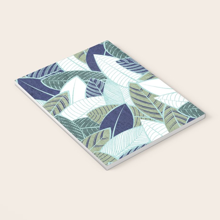 Leaf wall // navy blue pine and sage green leaves mint lines Notebook Gallery Image 3