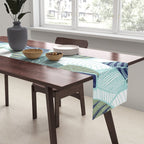 Leaf wall // navy blue pine and sage green leaves mint lines Table Runner Gallery Image 2