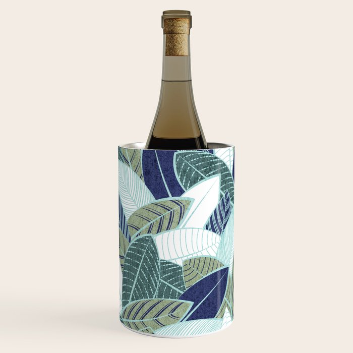 Leaf wall // navy blue pine and sage green leaves mint lines Wine Chiller Gallery Image 3