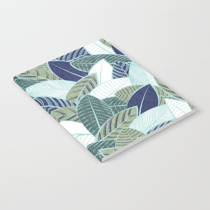 Leaf wall // navy blue pine and sage green leaves mint lines Notebook Gallery Image 1