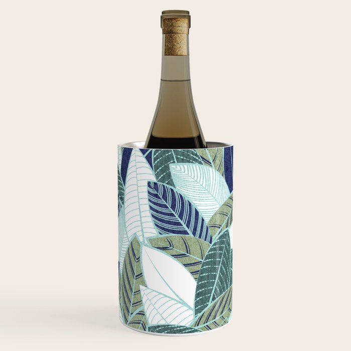 Leaf wall // navy blue pine and sage green leaves mint lines Wine Chiller Gallery Image 1