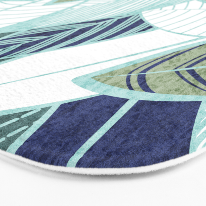 Leaf wall // navy blue pine and sage green leaves mint lines Bath Mat Gallery Image 3