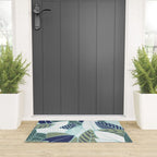 Leaf wall // navy blue pine and sage green leaves mint lines Welcome Mat Gallery Image 3