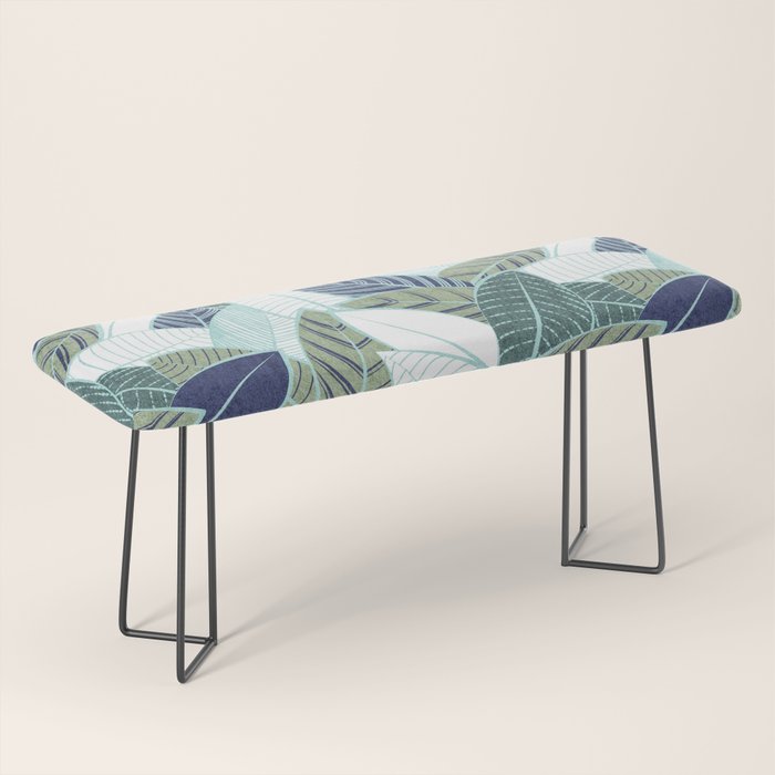 Leaf wall // navy blue pine and sage green leaves mint lines Bench Gallery Image 1