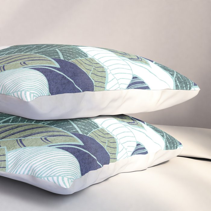 Leaf wall // navy blue pine and sage green leaves mint lines Pillow Sham Gallery Image 3
