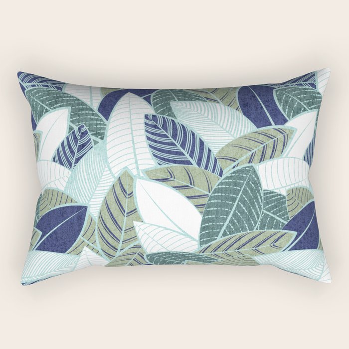 Leaf wall // navy blue pine and sage green leaves mint lines Rectangular Pillow Gallery Image 1