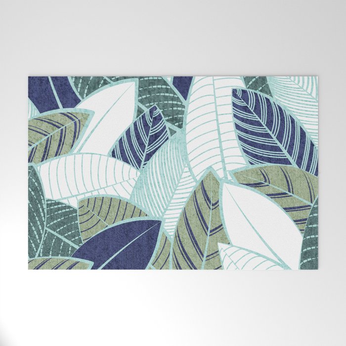 Leaf wall // navy blue pine and sage green leaves mint lines Welcome Mat Gallery Image 1