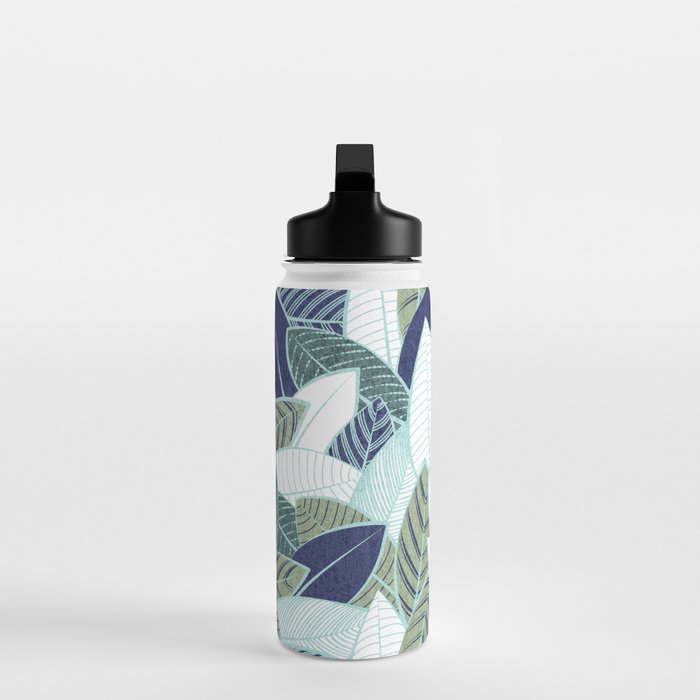 Leaf wall // navy blue pine and sage green leaves mint lines Water Bottle Gallery Image 3
