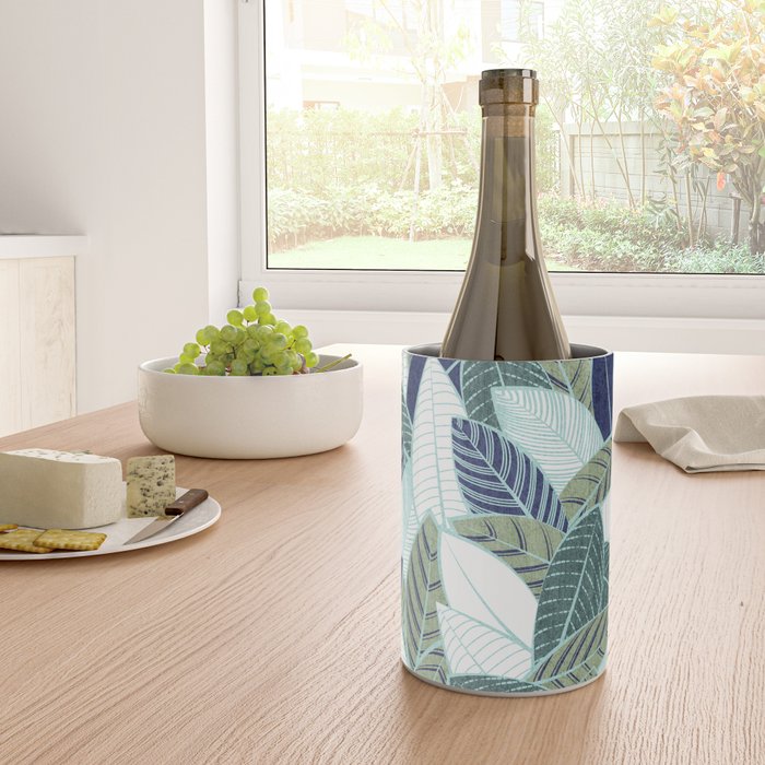 Leaf wall // navy blue pine and sage green leaves mint lines Wine Chiller Gallery Image 4