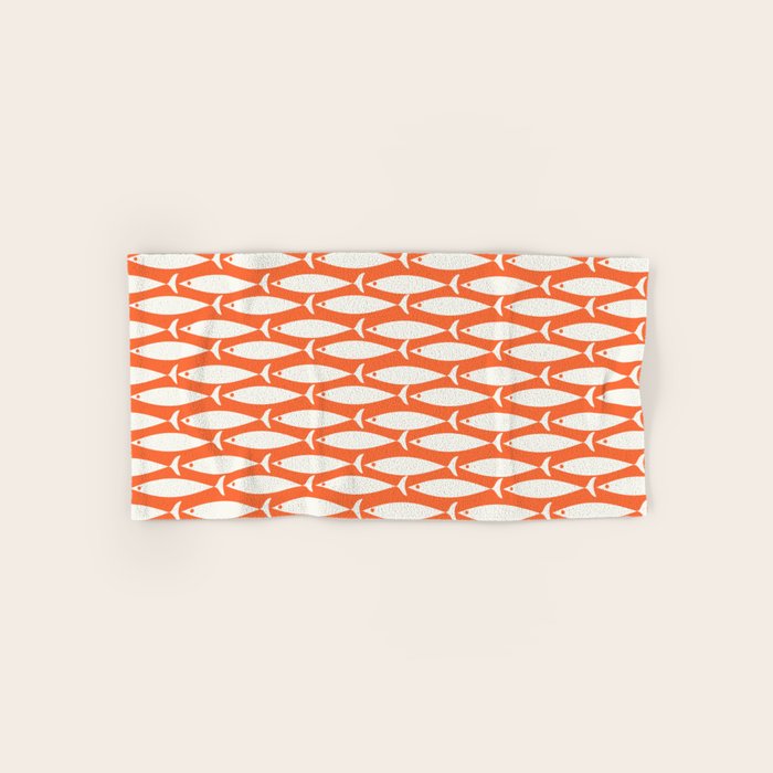 Mid Century Modern Minimalist Fish Pattern in Orange and White Bath Towel Gallery Image 1