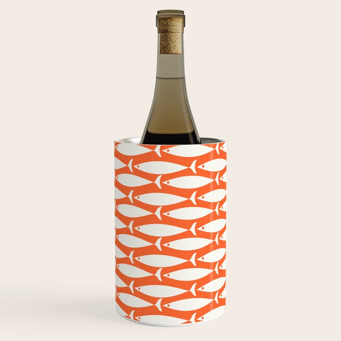 Mid Century Modern Minimalist Fish Pattern in Orange and White Wine Chiller Gallery Image 3