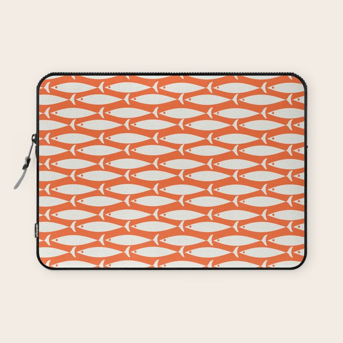Mid Century Modern Minimalist Fish Pattern in Orange and White Laptop Sleeve Gallery Image 1