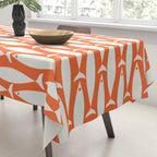 Mid Century Modern Minimalist Fish Pattern in Orange and White Tablecloth Gallery Image 3