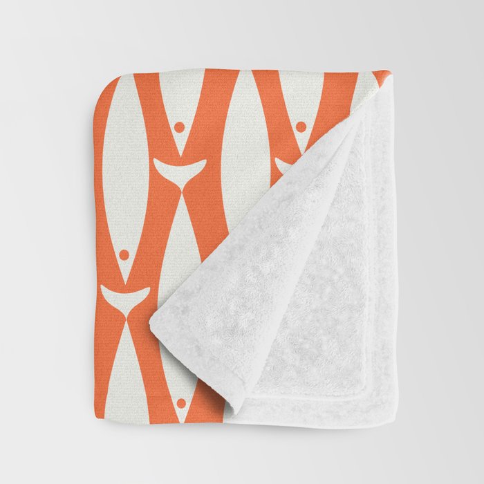Mid Century Modern Minimalist Fish Pattern in Orange and White Throw Blanket Gallery Image 3