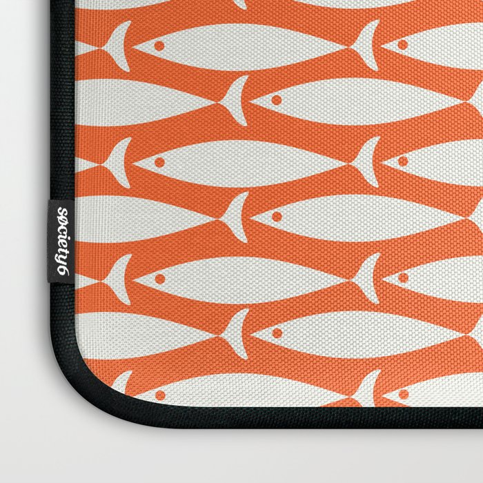 Mid Century Modern Minimalist Fish Pattern in Orange and White Laptop Sleeve Gallery Image 3