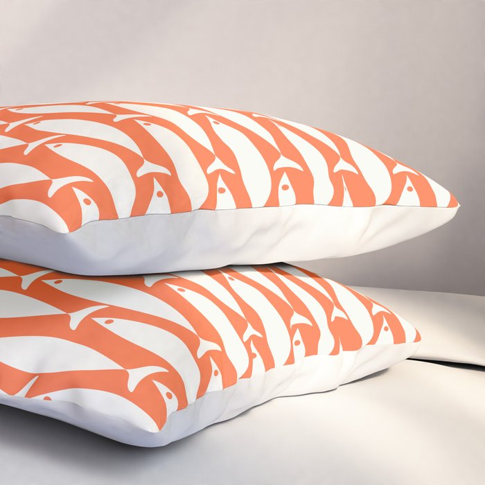 Mid Century Modern Minimalist Fish Pattern in Orange and White Pillow Sham Gallery Image 3