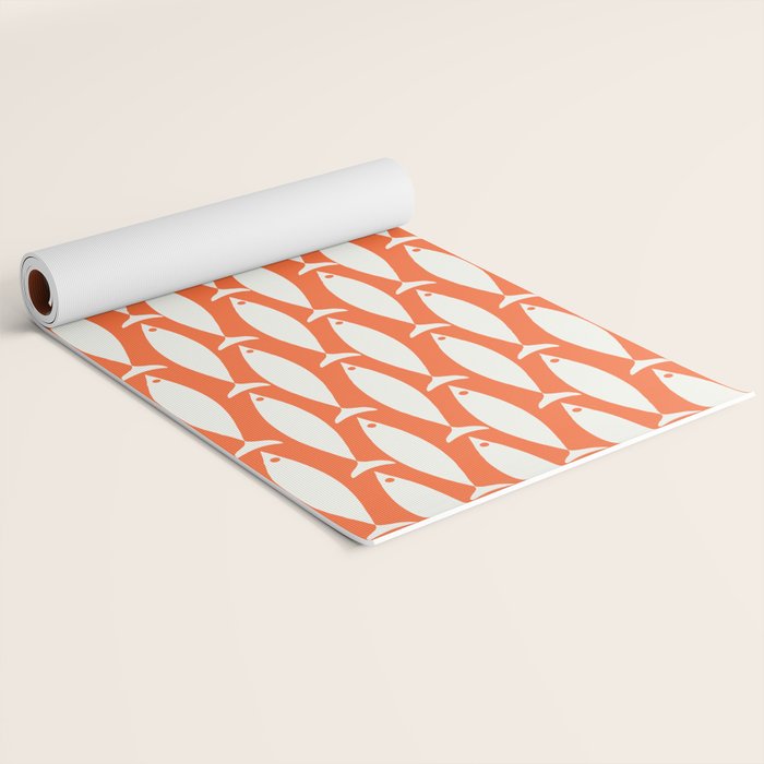 Mid Century Modern Minimalist Fish Pattern in Orange and White Yoga Mat Gallery Image 2