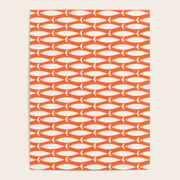Mid Century Modern Minimalist Fish Pattern in Orange and White Poster Gallery Image 1