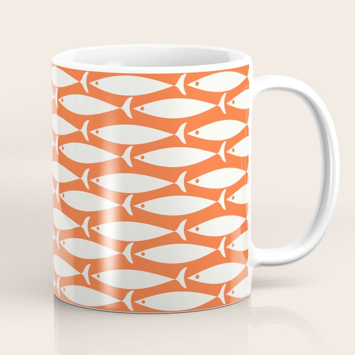 Mid Century Modern Minimalist Fish Pattern in Orange and White Coffee Mug Gallery Image 1
