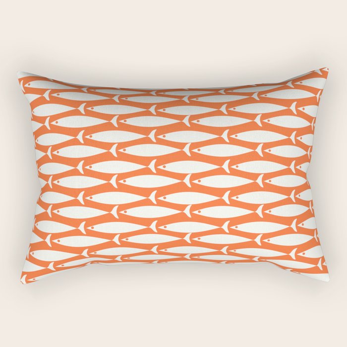 Mid Century Modern Minimalist Fish Pattern in Orange and White Rectangular Pillow Gallery Image 1