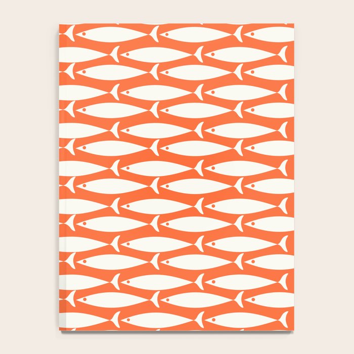 Mid Century Modern Minimalist Fish Pattern in Orange and White Notebook Gallery Image 4