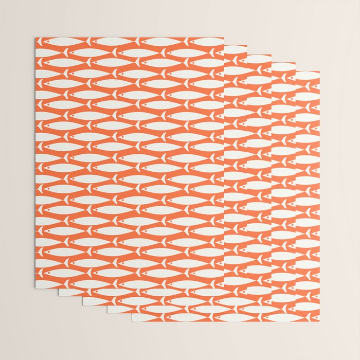 Mid Century Modern Minimalist Fish Pattern in Orange and White Wrapping Paper Gallery Image 3