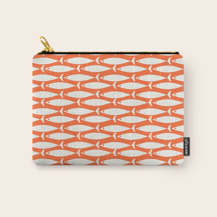 Mid Century Modern Minimalist Fish Pattern in Orange and White Carry All Pouch Gallery Image 1