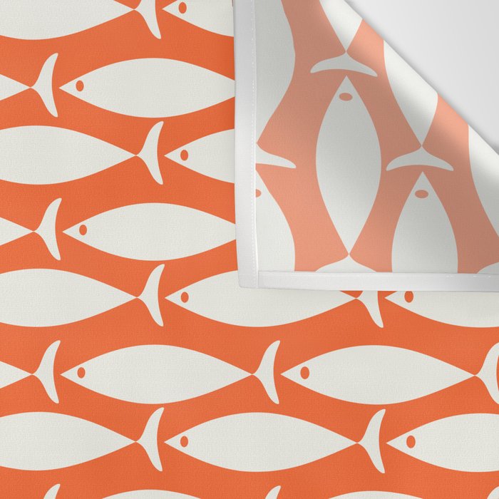Mid Century Modern Minimalist Fish Pattern in Orange and White Wall Tapestry Gallery Image 3