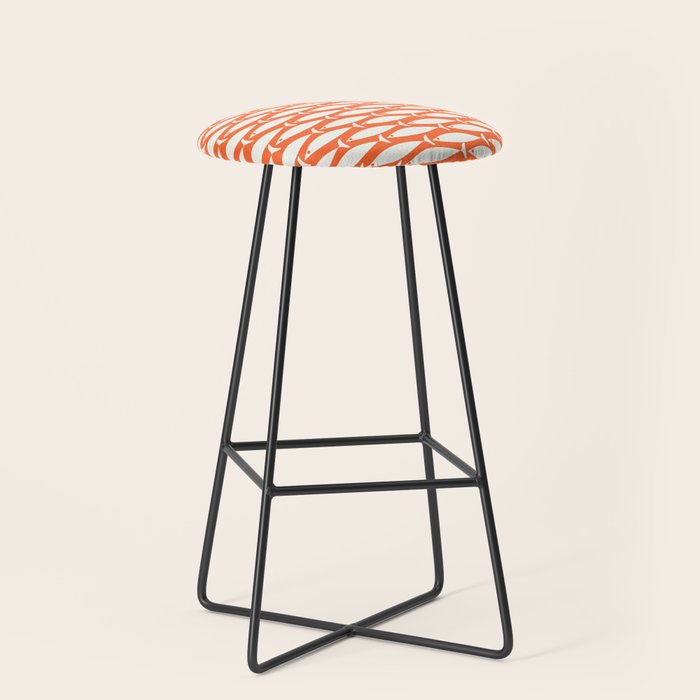 Mid Century Modern Minimalist Fish Pattern in Orange and White Stool Gallery Image 1
