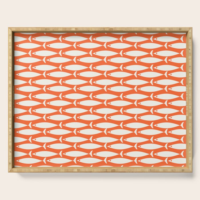 Mid Century Modern Minimalist Fish Pattern in Orange and White Serving Tray Gallery Image 1
