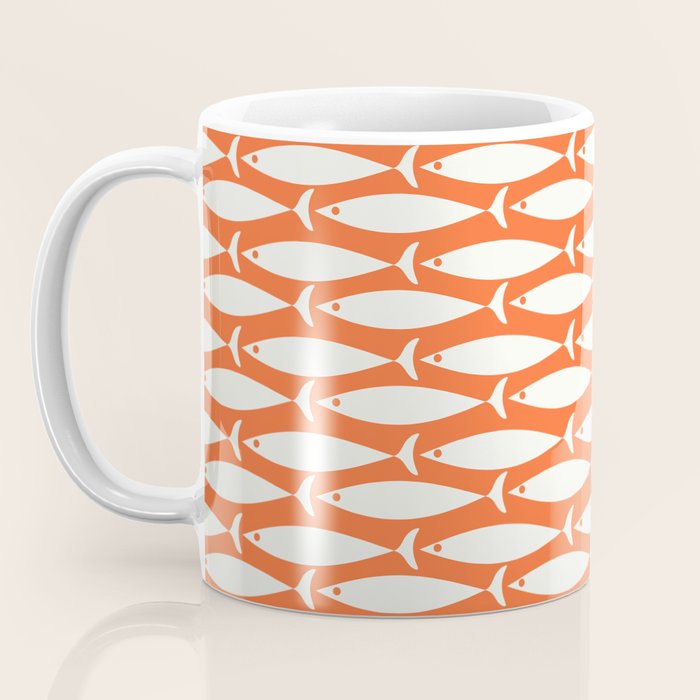 Mid Century Modern Minimalist Fish Pattern in Orange and White Coffee Mug Gallery Image 3