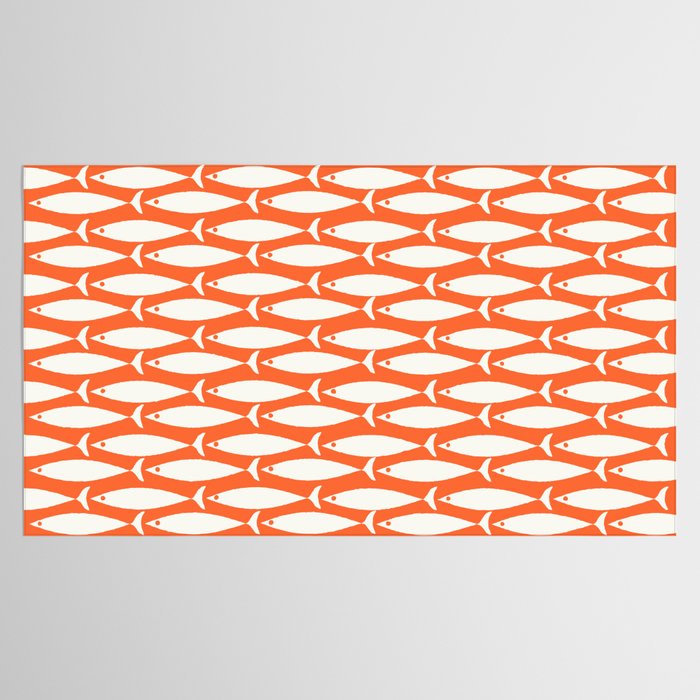 Mid Century Modern Minimalist Fish Pattern in Orange and White Tablecloth Gallery Image 2