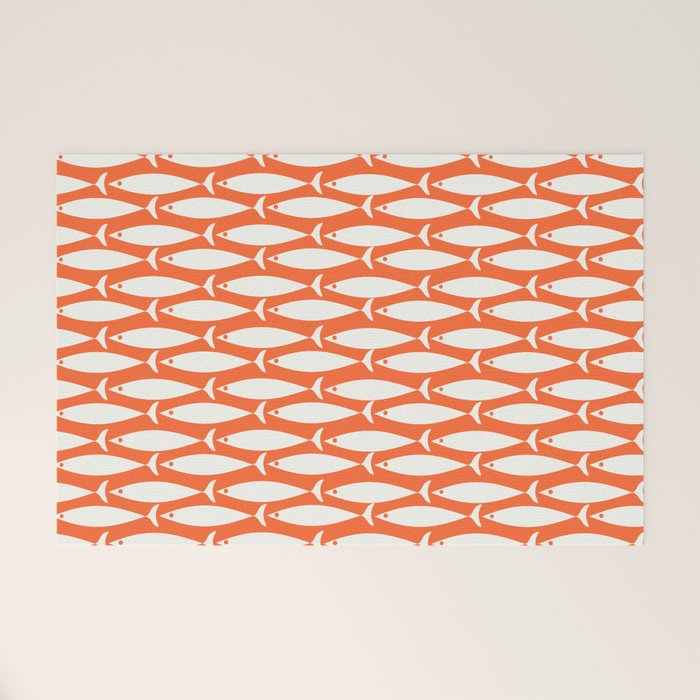 Mid Century Modern Minimalist Fish Pattern in Orange and White Welcome Mat Gallery Image 1