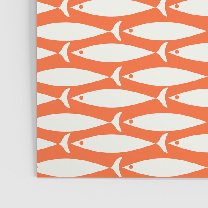 Mid Century Modern Minimalist Fish Pattern in Orange and White Poster Gallery Image 3