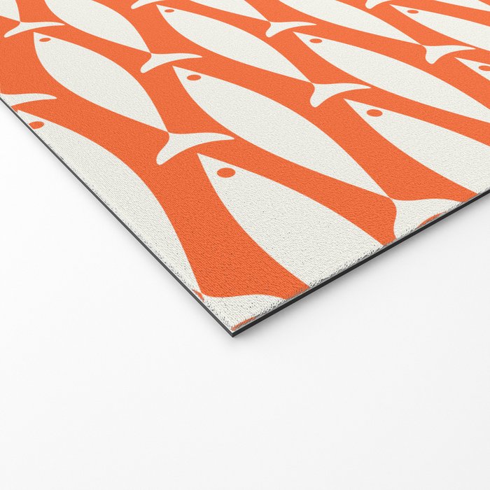 Mid Century Modern Minimalist Fish Pattern in Orange and White Welcome Mat Gallery Image 2