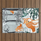 Fox Snow Walk, Animals Wildlife Winter, New Years Christmas Forest Wildlife Painting Outdoor Rug Gallery Image 1