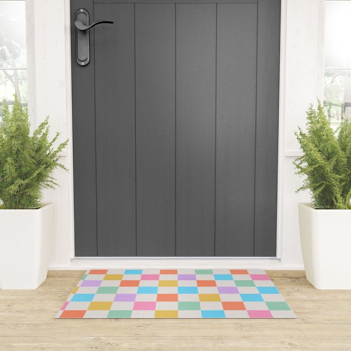 Pastel Checkered Pattern Welcome Mat Gallery Image 3