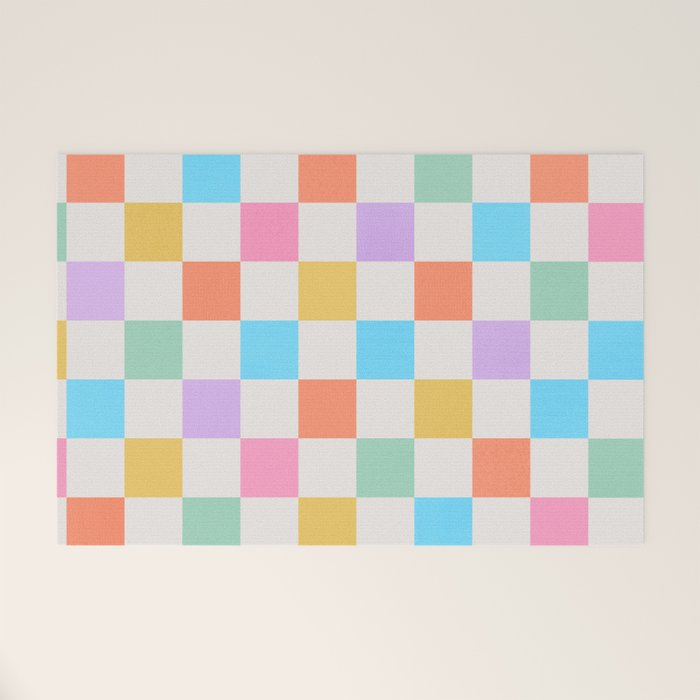 Pastel Checkered Pattern Welcome Mat Gallery Image 1