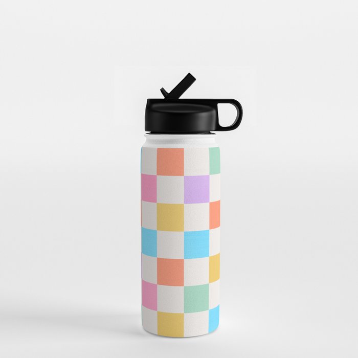 Pastel Checkered Pattern Water Bottle Gallery Image 1