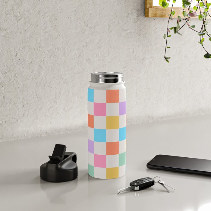 Pastel Checkered Pattern Water Bottle Gallery Image 4