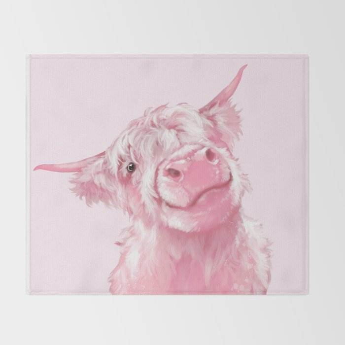 Highland Cow Pink Throw Blanket Gallery Image 2