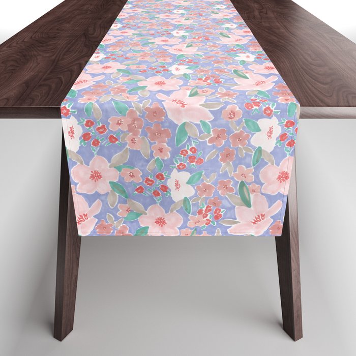 Marker Florals - Blue Coral Table Runner Gallery Image 1