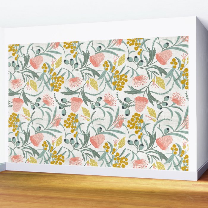 Flora Australis White Wall Mural Gallery Image 2