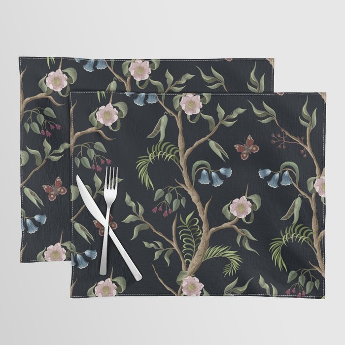 Tropical Chinoiserie Dark Peony Floral Placemat Gallery Image 1