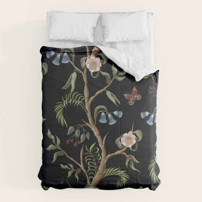 Tropical Chinoiserie Dark Peony Floral Comforter Gallery Image 6