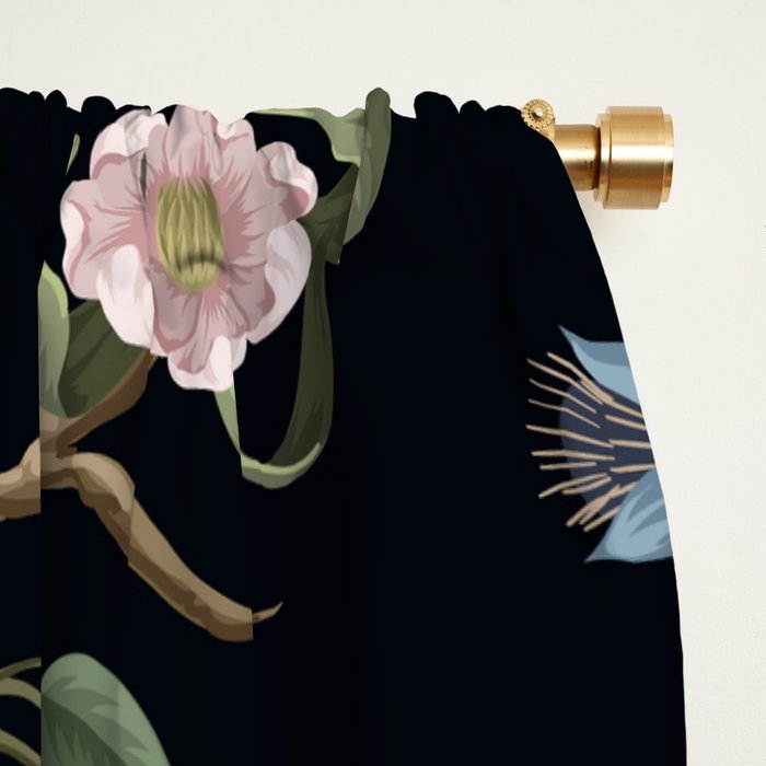 Tropical Chinoiserie Dark Peony Floral Window Curtain Gallery Image 2